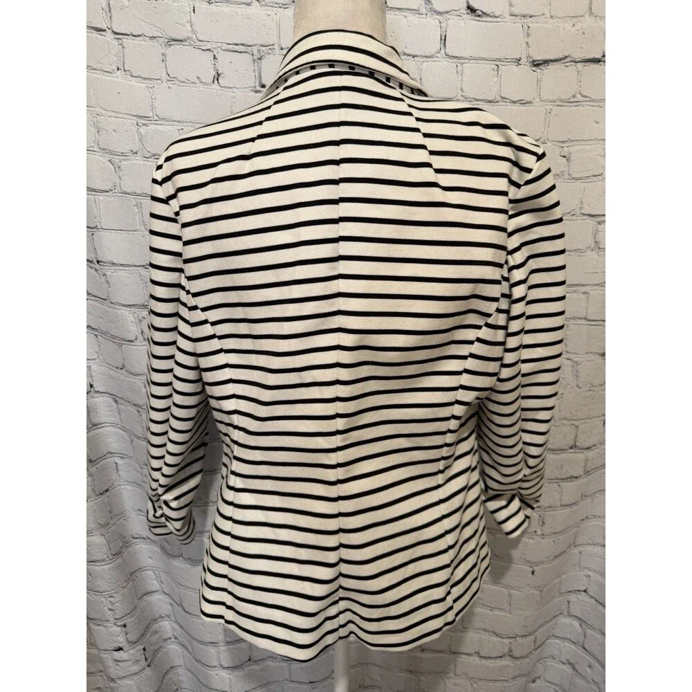 Christian Siriano Black & White Stripe Single Button Long Sleeve Blazer Medium